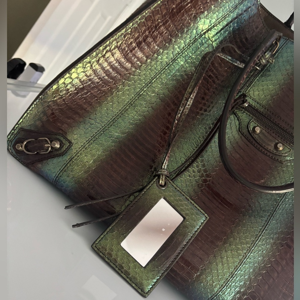 Balenciaga Iridescent Green and Purple Snake Skin Tote - Picture 6 of 11